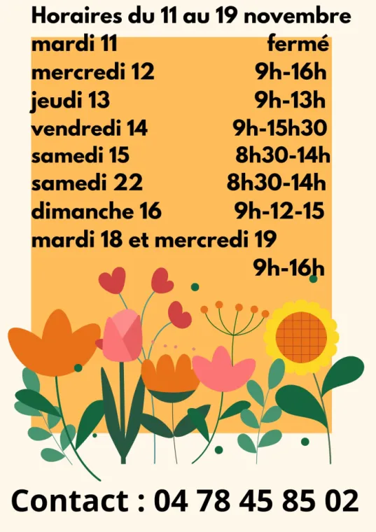 horaires du 11 au 19 novembre, Vaugneray, Alloin Fleurs