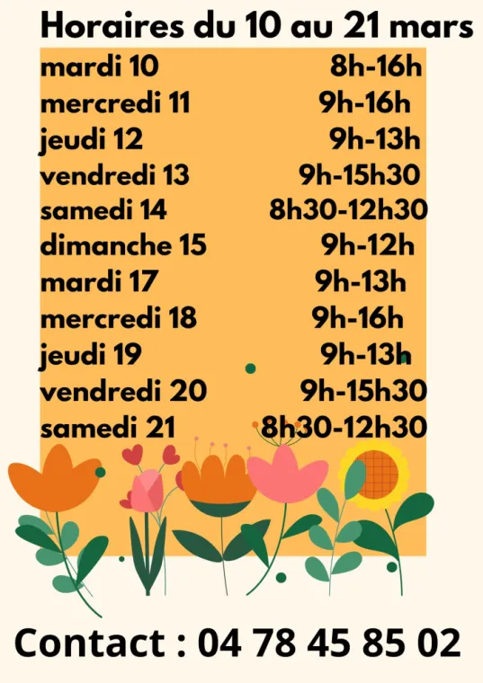 Horaires jusqu'au 21 mars